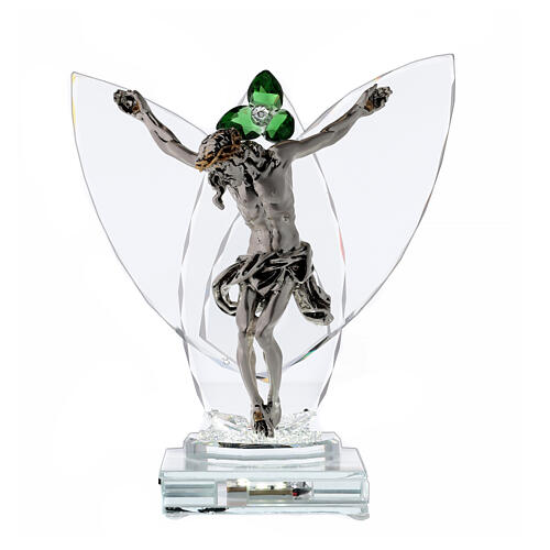 Crucifix lamp, green crystal flower 1