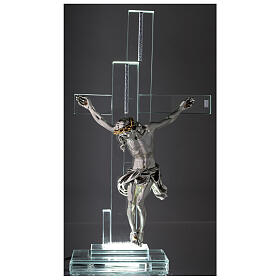 Elektrische Altarlampe aus Kristallglas mit Gekreuzigtem, 35 cm