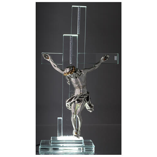 Elektrische Altarlampe aus Kristallglas mit Gekreuzigtem, 35 cm 2