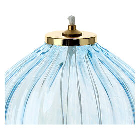 Light blue glass lamp with wick, 4.5x5 in