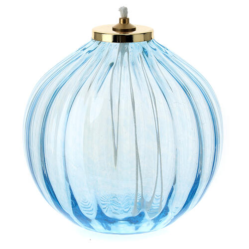 Light blue glass lamp with wick, 4.5x5 in 1