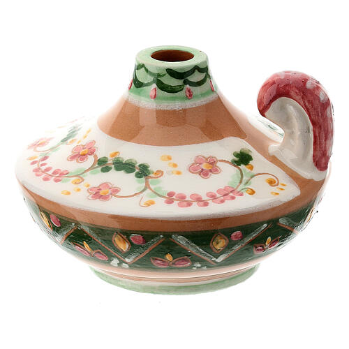 Deruta ceramic oil lamp with pink country decoration 1
