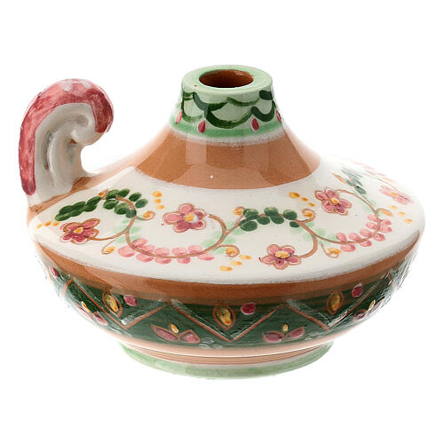 Deruta ceramic oil lamp with pink country decoration 2