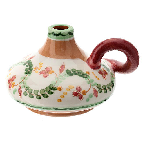 Lucerna ceramica Deruta decoro fiori rosa 1