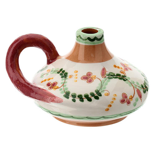 Lamparina cerâmica Deruta feita à mão flores cor-de-rosa 2