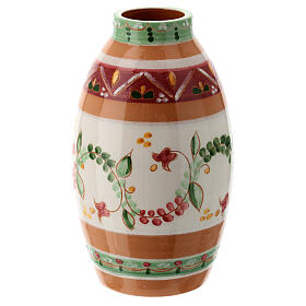 Liquid wax jar-shaped lamp with pink flowers, Deruta ceramic