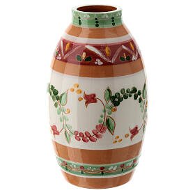 Liquid wax jar-shaped lamp with pink flowers, Deruta ceramic