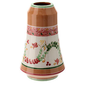 Bell-mouthed liquid wax lamp with pink flowers, Deruta ceramic