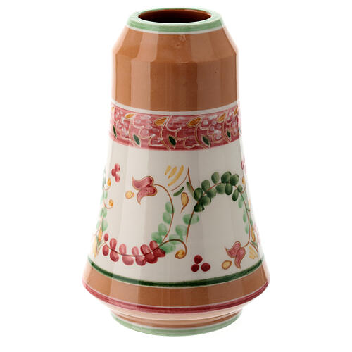 Bell-mouthed liquid wax lamp with pink flowers, Deruta ceramic 2