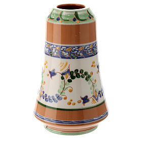 Bell-mouthed liquid wax lamp with blue flowers, Deruta ceramic