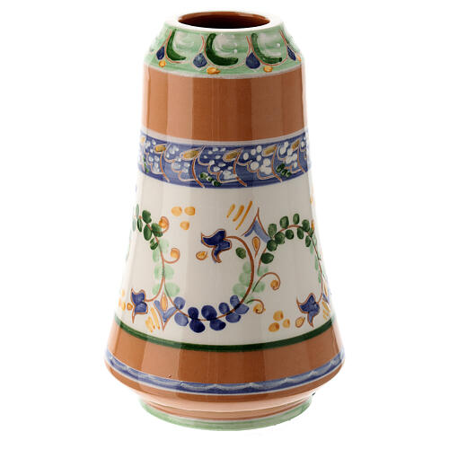 Bell-mouthed liquid wax lamp with blue flowers, Deruta ceramic 1
