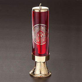 Blessed Sacrament candle in golden brass, with battery