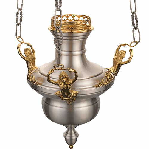 Blessed Sacrament lamp in satin brass with angels 2