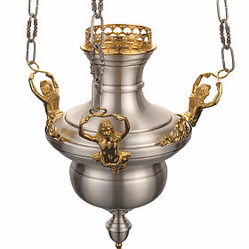 Blessed Sacrament lamp in satin brass with angels