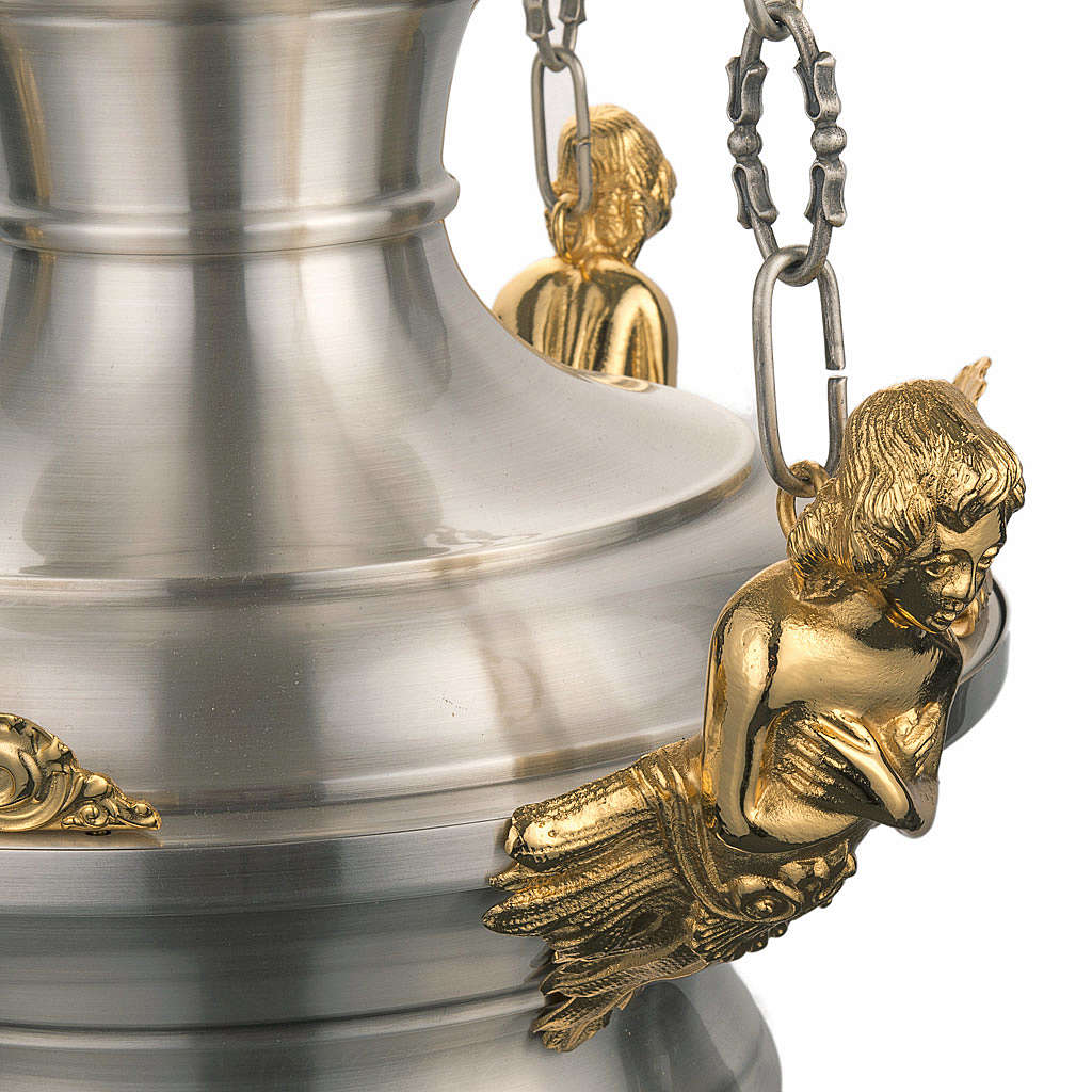 Blessed Sacrament candle in satin brass with angels online sales on