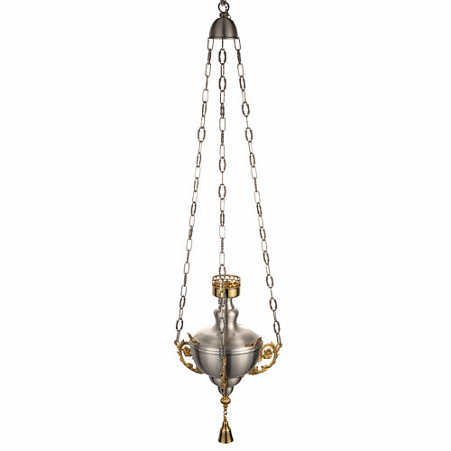 Lampada Santissimo ottone satinato con foglie dorate 1