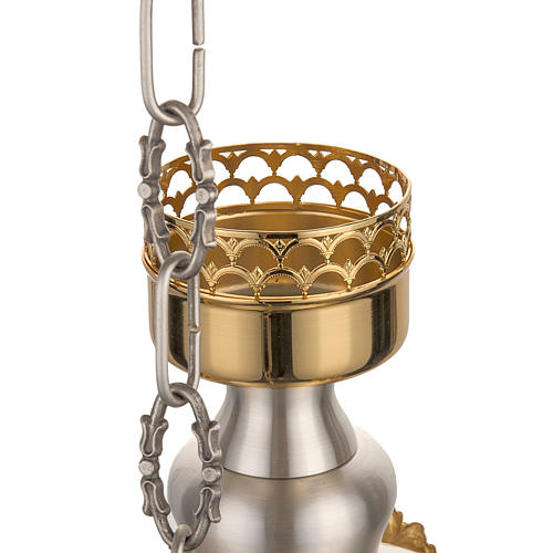 Blessed Sacrament candle in satin brass with golden leaves 5