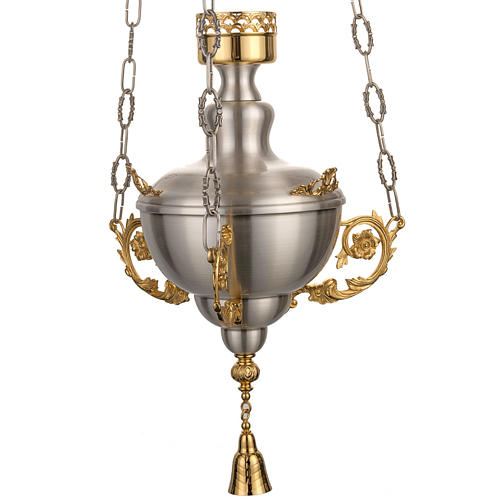 Blessed Sacrament candle in satin brass with golden leaves 7