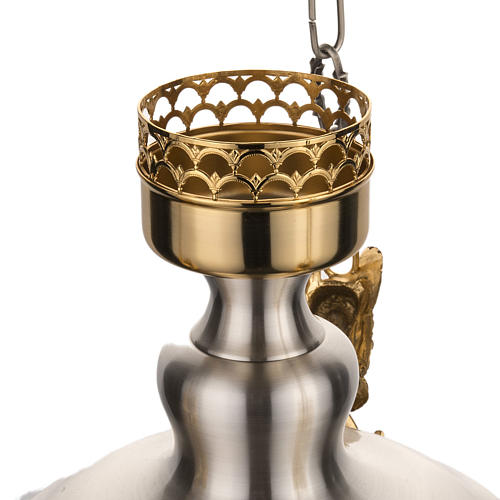 Blessed Sacrament candle in satin brass with angel faces 6