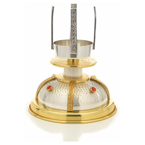 Oil lamp for the Most Holy in silver and gold-plate bronze hammered 3