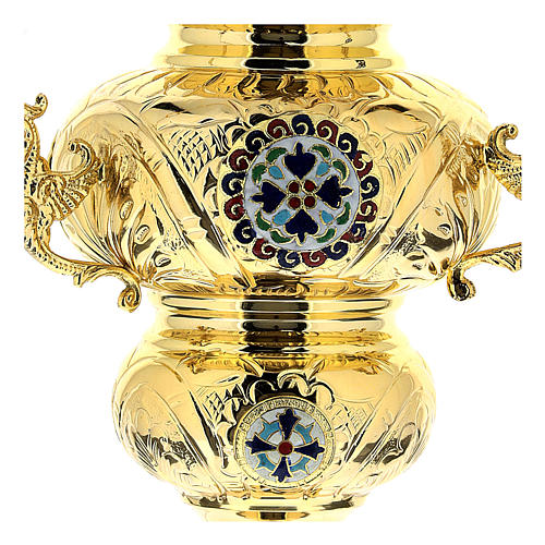 Blessed Sacrament Orthodox lamp in golden brass 26x17cm 2