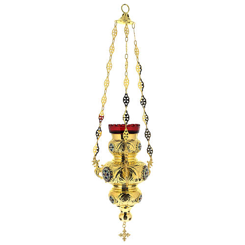 Blessed Sacrament Orthodox lamp in golden brass 26x17cm 3