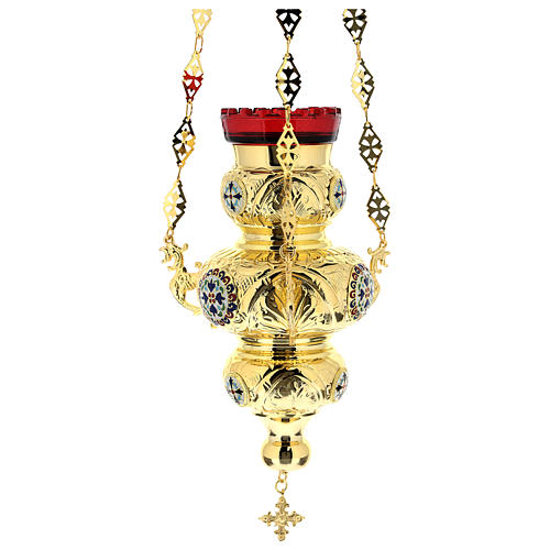 Blessed Sacrament Orthodox lamp in golden brass 26x17cm 4