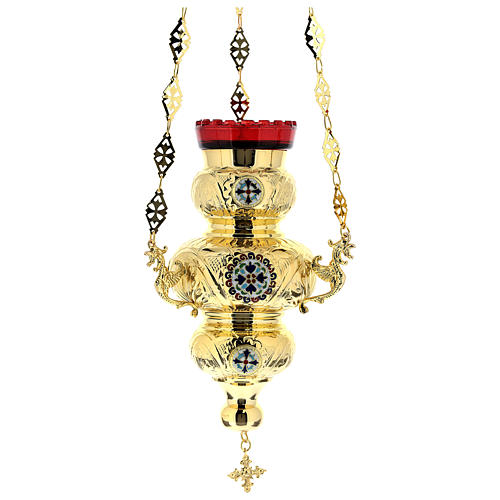 Blessed Sacrament Orthodox lamp in golden brass 26x17cm 1