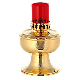 Red liquid wax lamp with brass base, 18cm tall