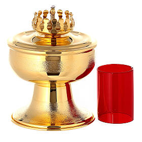 Red liquid wax lamp with brass base, 18cm tall