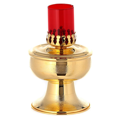 Red liquid wax lamp with brass base, 18cm tall 1