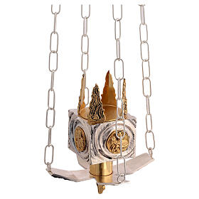 Suspended Blessed Sacrament Lamp in cast brass, Saint Christopher