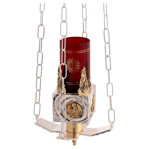 Suspended Blessed Sacrament Lamp in cast brass, Saint Christopher 6