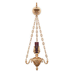 Suspended Blessed Sacrament Lamp in golden brass, baroque style