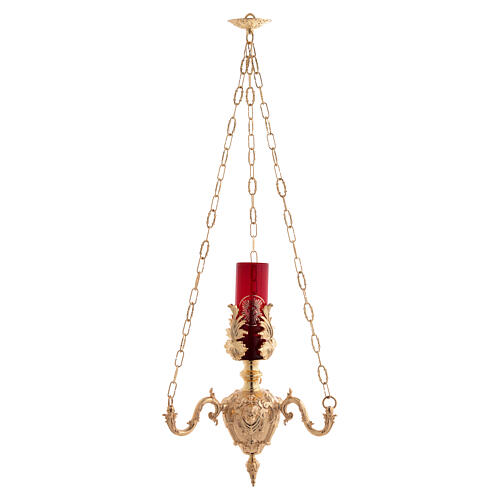 Lamparina Santíssimo de pendurar estilo barroco latão dourado 9