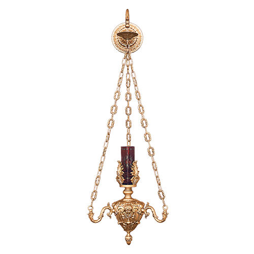Suspended Blessed Sacrament Lamp in golden brass, baroque style 1