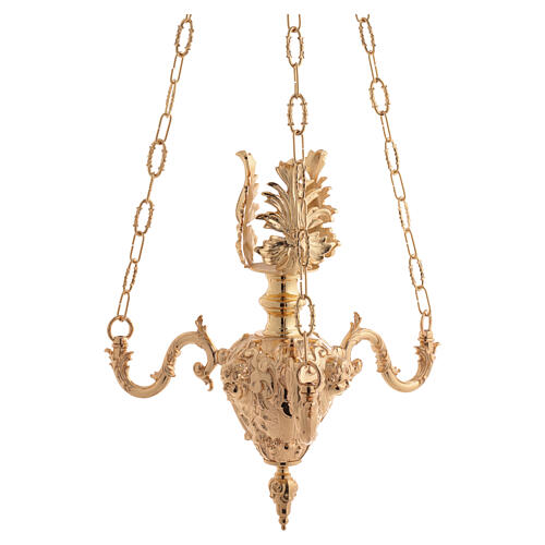 Suspended Blessed Sacrament Lamp in golden brass, baroque style 10
