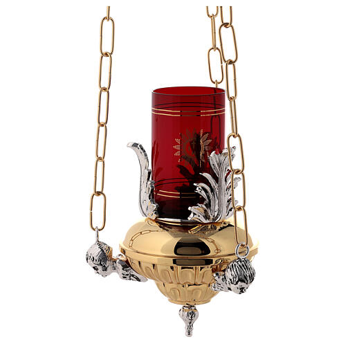 Suspended Blessed Sacrament Lamp in brass with angels 14cm 6