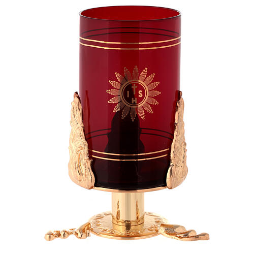 Lampe De Sanctuaire En Laiton Doré à Piles - 23 Cm De Haut, Ampoule Clignotante Rouge - Décoration Religieuse