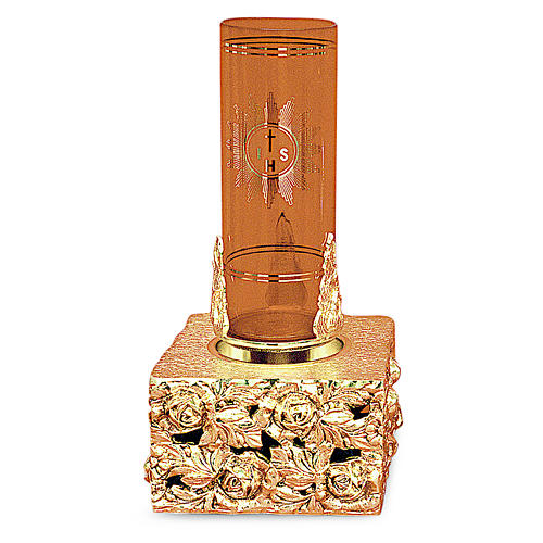 Lampe tabernacle feuilles laiton doré moulé 16x9x9 cm 1