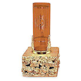 Lampada tabernacolo foglie ottone dorato fuso 16x9x9