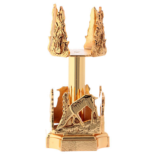 Blessed Sacrament lamp with deer at the font in golden cast brass 20cm 1