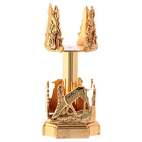 Lampada Santissimo cervi alla fonte ottone dorato h 20 cm