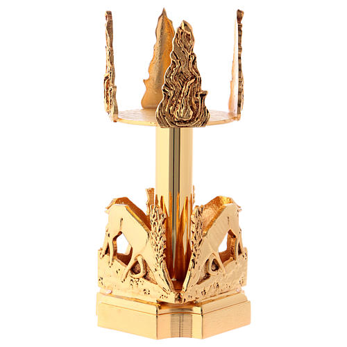 Blessed Sacrament lamp with deer at the font in golden cast brass 20cm 2