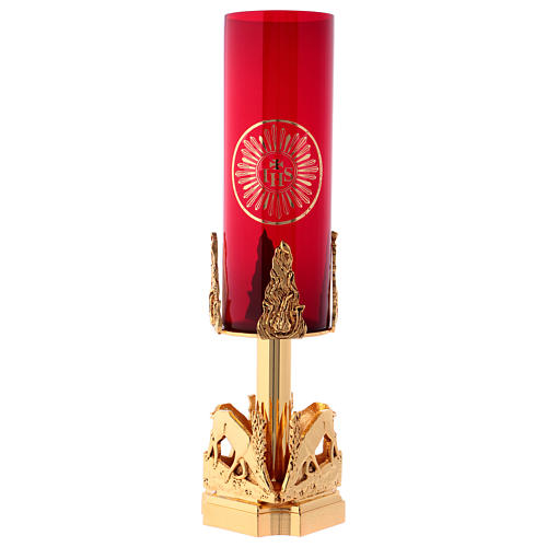 Blessed Sacrament lamp with deer at the font in golden cast brass 20cm 3
