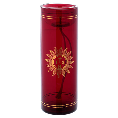 Verre rouge pour Saint Sacrement avec symbole IHS 20 cm 1
