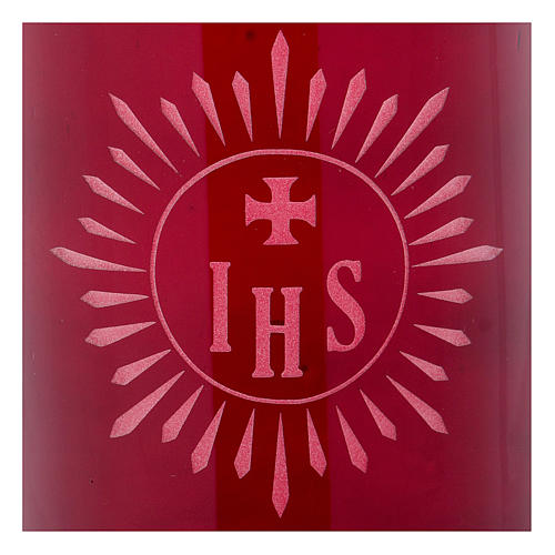 Rotes Glas für Kerze IHS Symbol 2