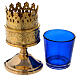 Lamparina para Santíssimo vidro azul latão dourado altura 13 cm s2