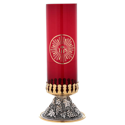 Holy Sacrament red glass candlestick on a grape and leaf base 4