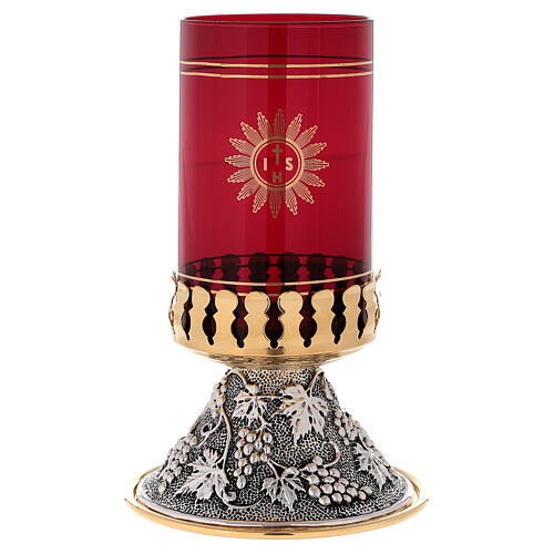 Świecznik na czerwone szkło lampki do Najświętszego Sakramentu, podstawa dek. winogrona i liście 5